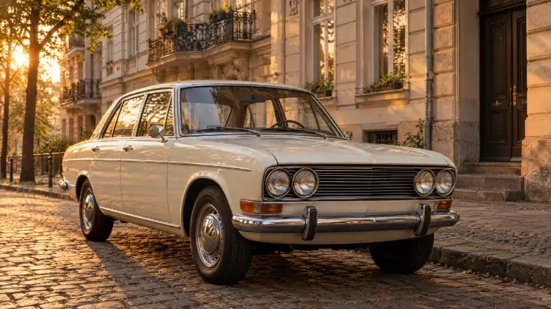 Oldtimer für das H-Kennzeichen: gepflegter Wagen aus den 1970er-Jahren vor einer Berliner Altbaufassade